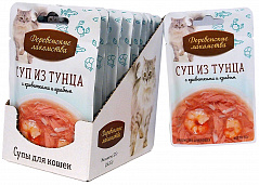 ДЕРЕВЕНСКИЕ ЛАКОМСТВА 35 г суп для кошек из тунца с креветками и крабом 1х15шт ДЕРЕВЕНСКИЕ ЛАКОМСТВА 35 г суп для кошек из тунца с креветками и крабом 1х15шт